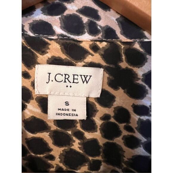 J. Crew Women's S Long Sleeve Leopard Drapey Tie Neck Blouse Black Tan Cheetah - Picture 9 of 11